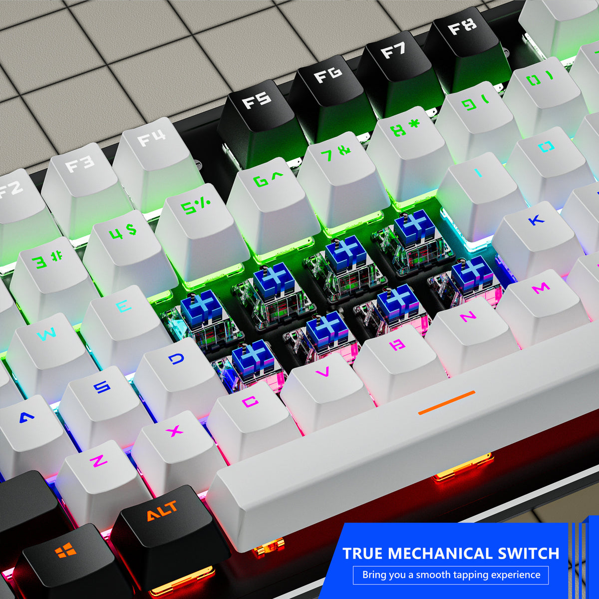 American Smart EP K880 wired mechanical keyboard with 104 keys, hot-swappable switches, ideal for office and gaming setups.