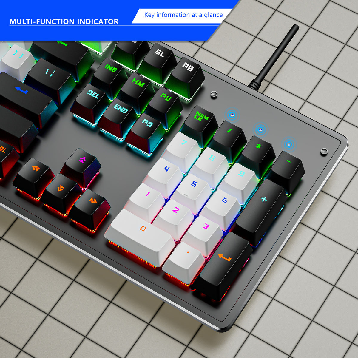 American Smart EP K880 wired mechanical keyboard with customizable hot-swappable switches, 104 keys for gaming and office use.