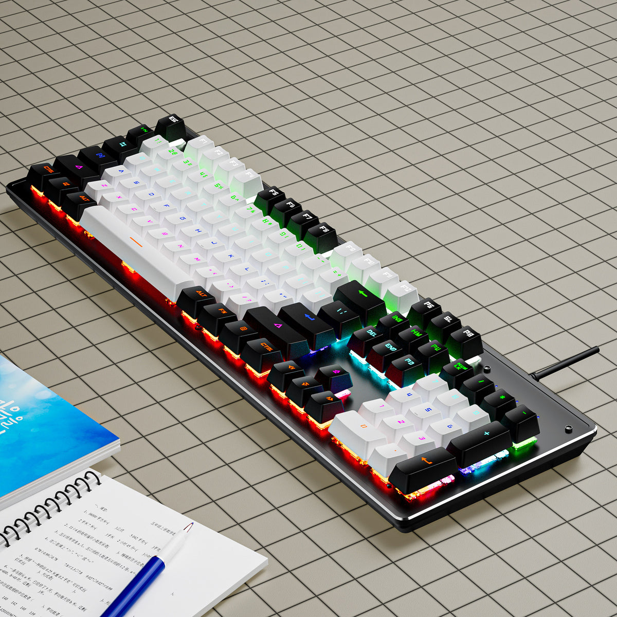 American Smart EP K880 wired mechanical keyboard with customizable hot-swappable keys, 104 keys, ideal for office and gaming use.