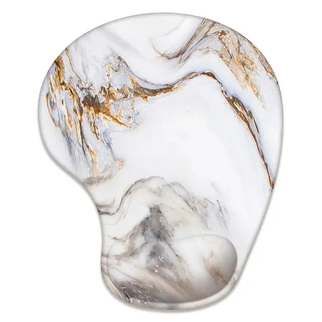 Marble pattern wrist mouse pad with hand bowl tray, anti-skid bottom, designed for office wrist protection and ergonomic comfort.