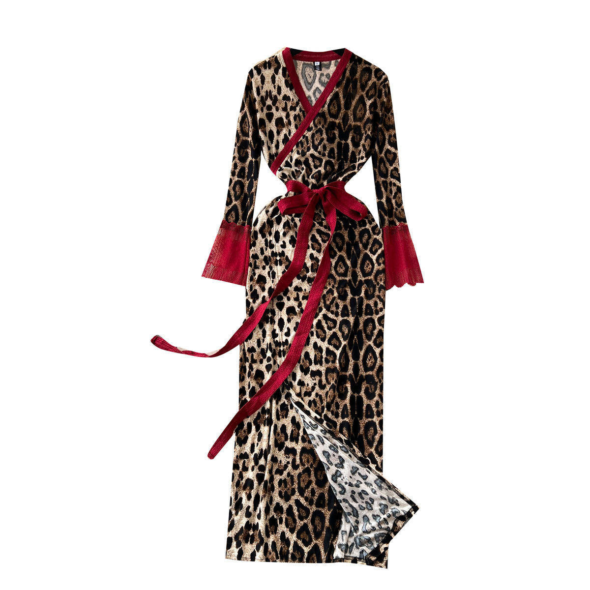 American Smart leopard print maxi dress for women, slim waist bodycon style with sexy Korean-inspired design.