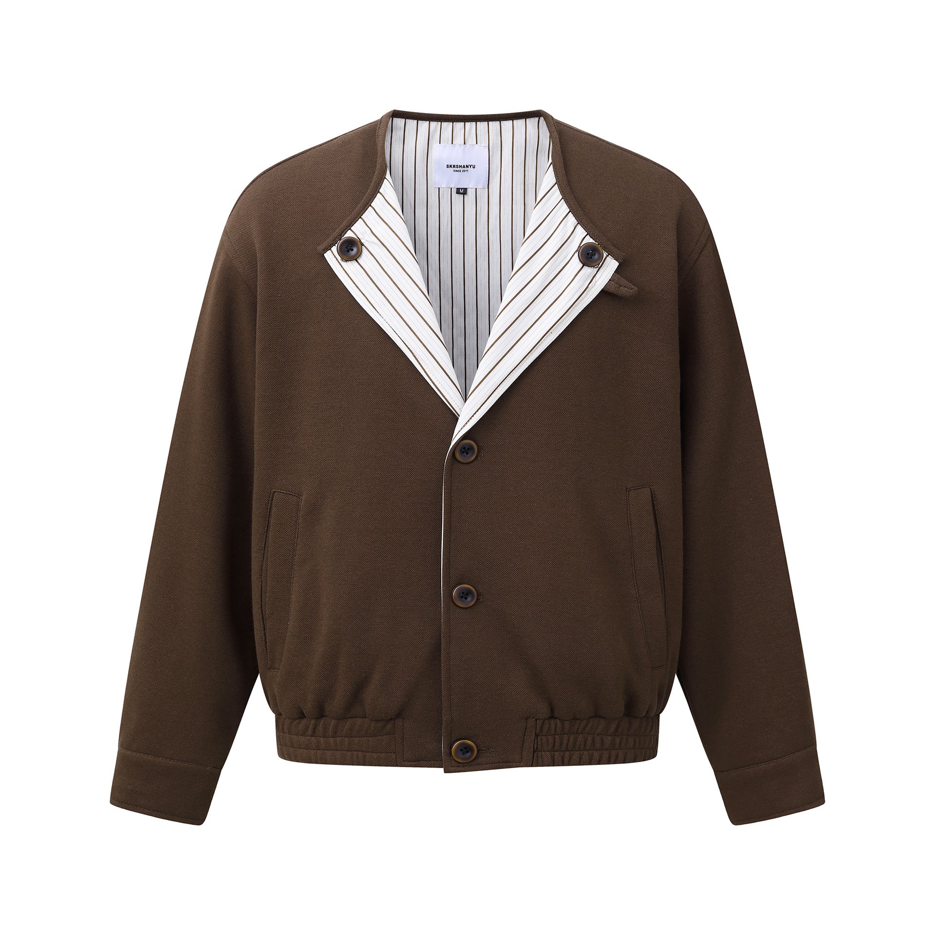 Oversized loose shoulder jacket by American Smart EP with long sleeves and no collar, stylish outerwear for casual wear.