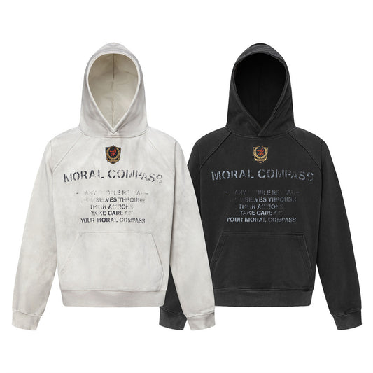 American Smart embroidered letter hoodie featuring a loose fit and emblem design, made of soft, comfortable fabric.
