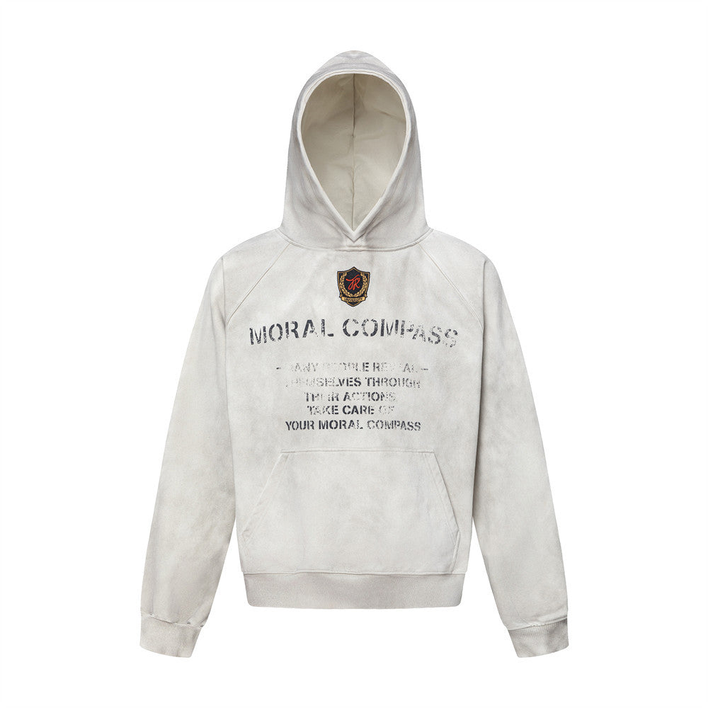 American Smart EP embroidered letter hoodie featuring a loose fit and stylish emblem embroidery on the front.
