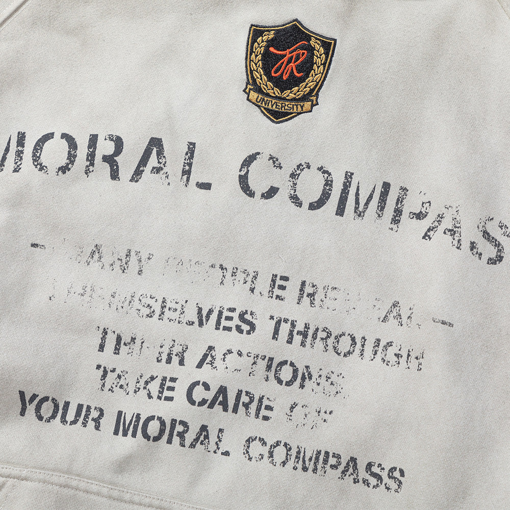 American Smart embroidered letter hoodie featuring a loose fit and emblem design, showcasing casual, comfortable streetwear style.