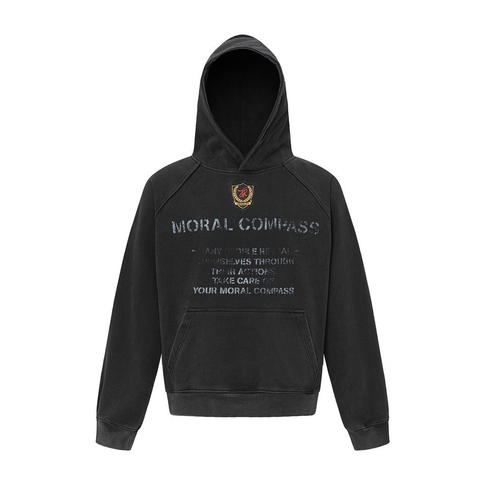 Embroidered letter hoodie by American Smart, loose fit with emblem design, in soft fabric, shown in a casual front view.