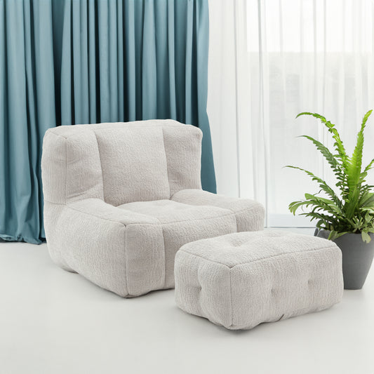 Super soft American Smart EP fluffy bean bag chair with memory foam and matching footstool, indoor modern lounge furniture