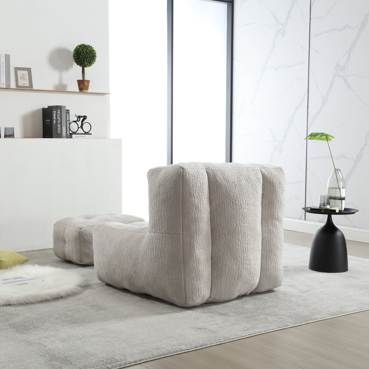 American Smart EP fluffy bean bag chair with memory foam, modern soft couch and matching footstool for indoor comfort and relaxation.