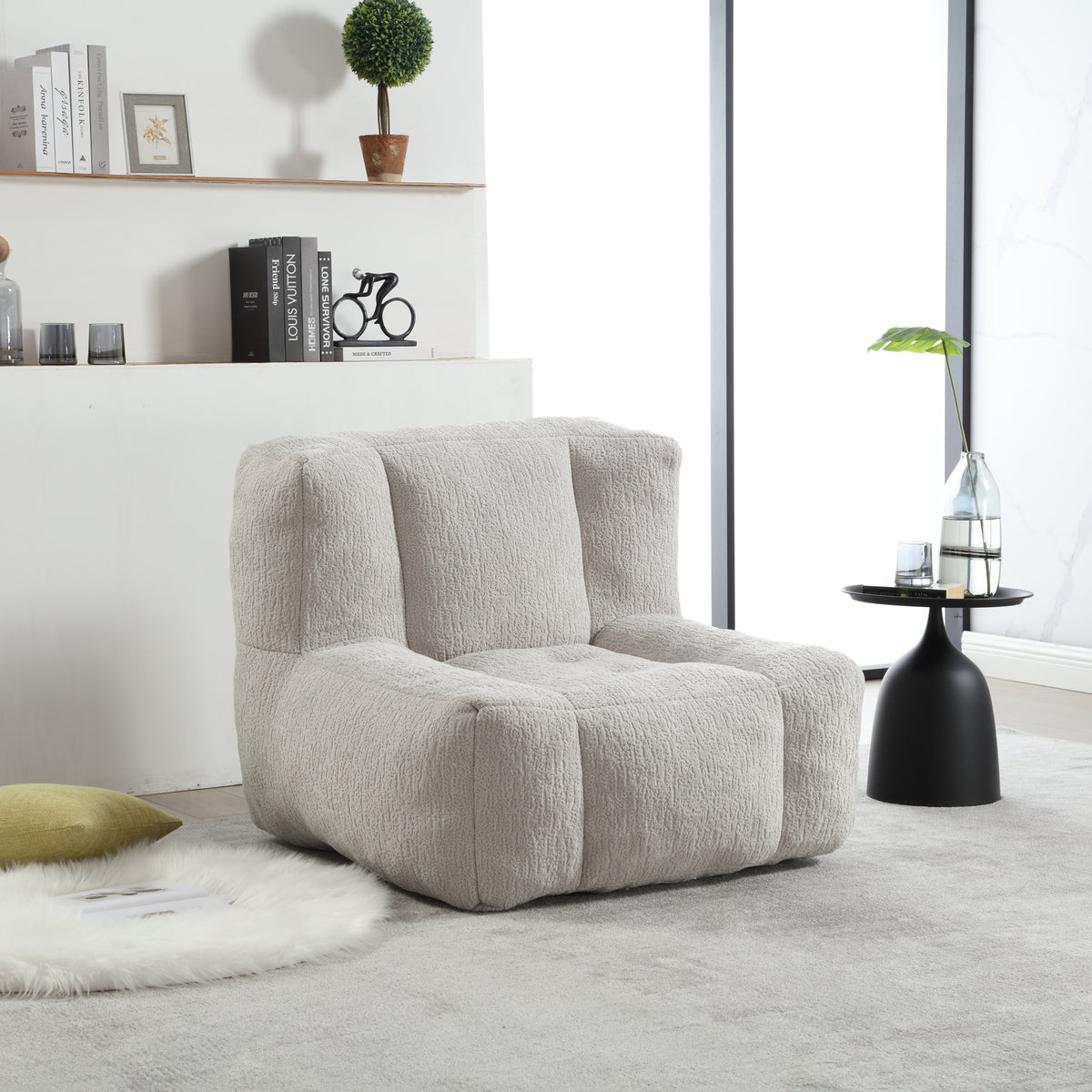 American Smart EP fluffy bean bag chair with soft memory foam, modern indoor couch with footstool, perfect for relaxing.
