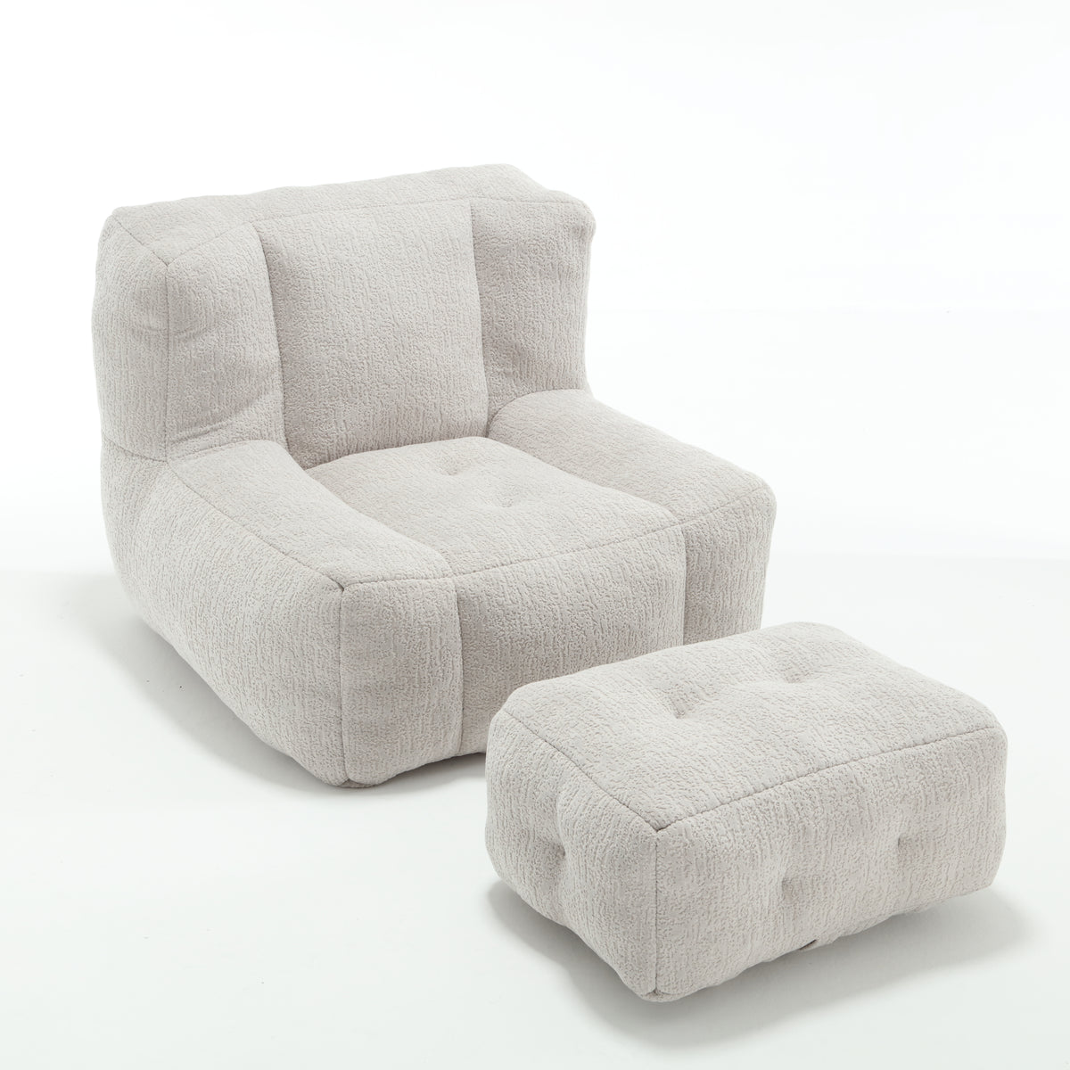 American Smart EP fluffy bean bag chair with footstool, soft couch with memory foam, modern indoor lounge seat.