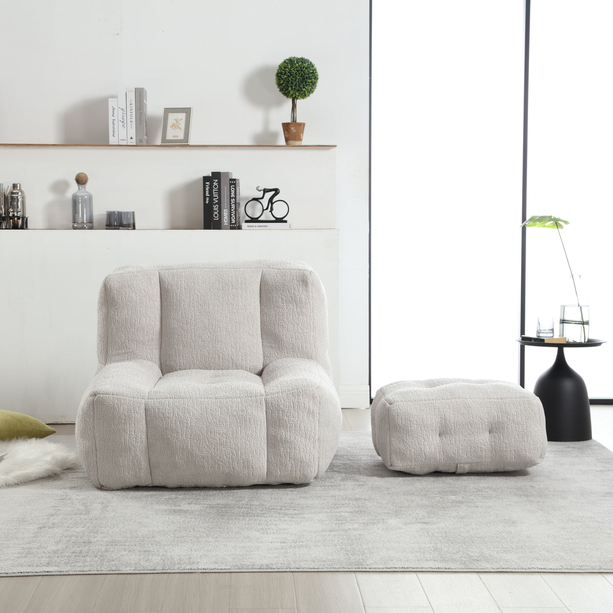 Super soft American Smart EP fluffy bean bag chair with memory foam and footstool, modern indoor lounge furniture