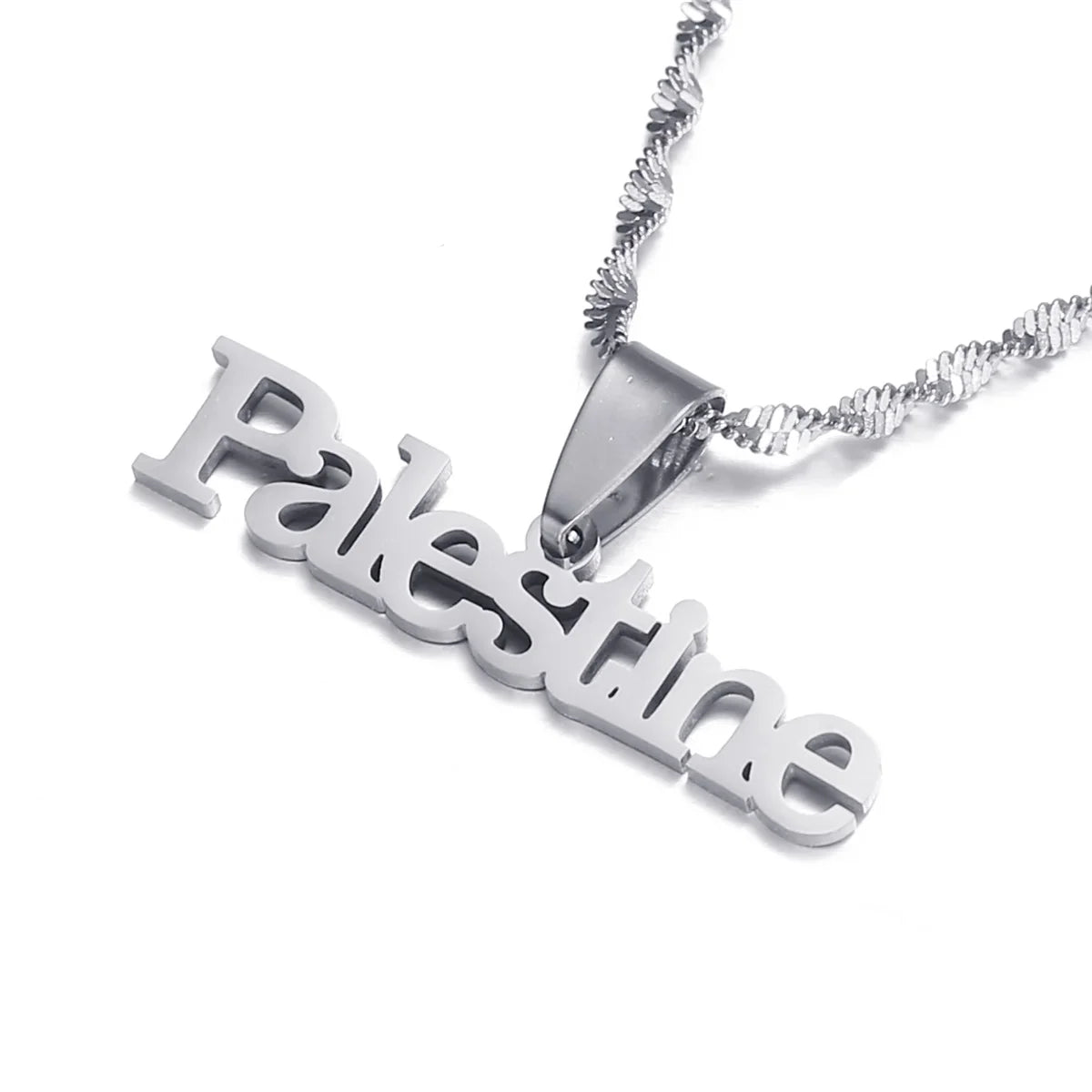Palestine vintage stainless steel pendant chain necklace for men and women, featuring Arab and African-inspired design.