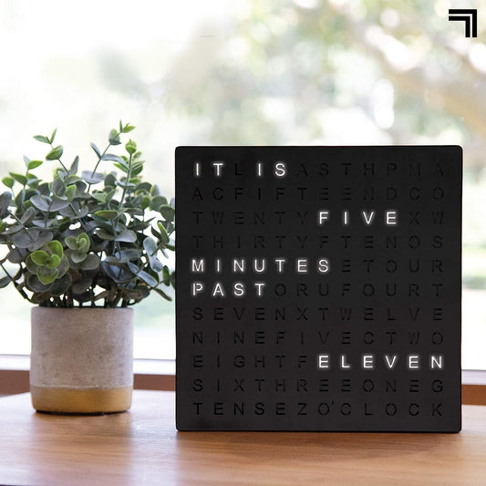 American Smart EP alphabet digital word clock with light-up display, modern desk and wall decor for home office, living room, or bedroom.
