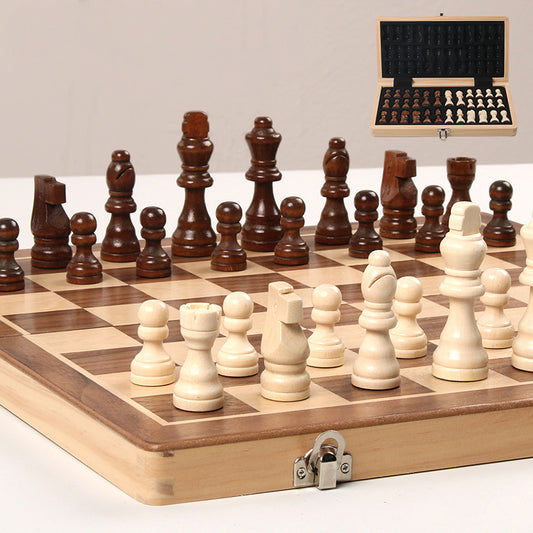 Magnetic folding solid wood chessboard with double queen pieces, ideal for adults and children, by American Smart - EP.