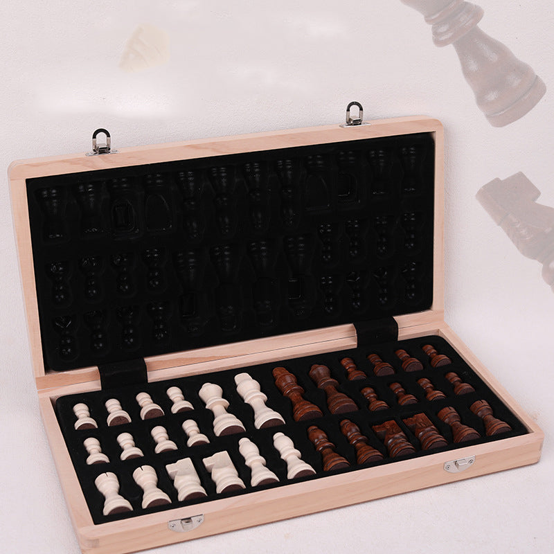 Magnetic folding solid wood chessboard with double queen design, adult and children's chess game by American Smart EP.