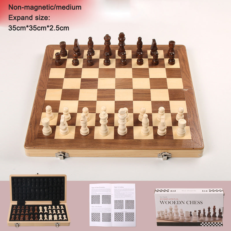 Magnetic folding chessboard by American Smart EP, made of solid wood, featuring double queen chess pieces for adult and children's game.