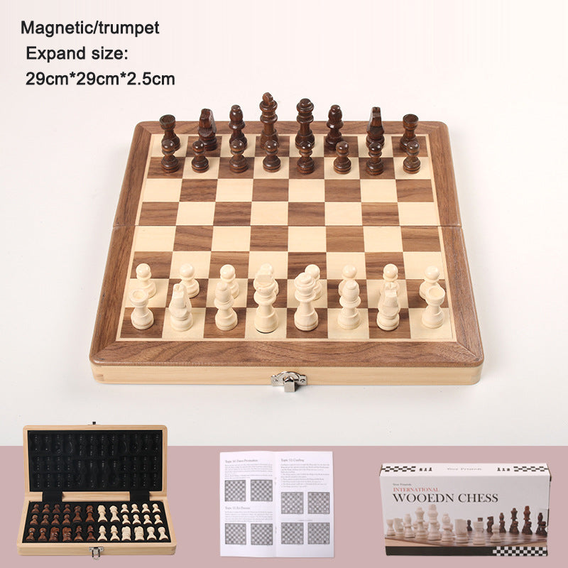 Magnetic folding solid wood chessboard with double queen setup, adult and children's chess game by American Smart - EP.