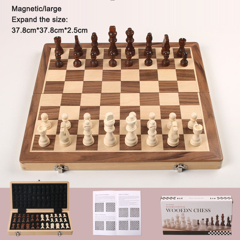 Magnetic folding chessboard set by American Smart with solid wood squares, double queen size, ideal for adults and children.