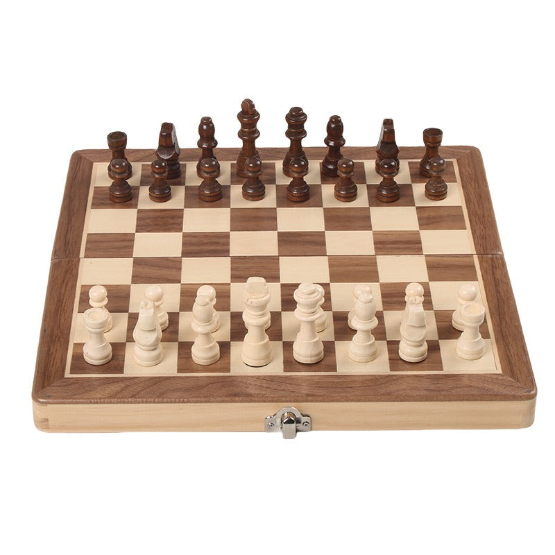 Magnetic folding solid wood chessboard with double queen pieces, adult and children's chess game by American Smart EP