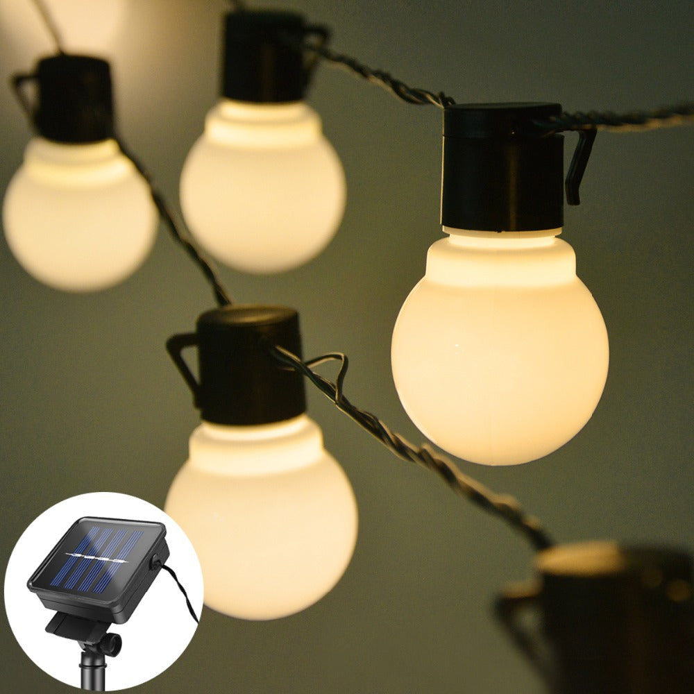 American Smart LED outdoor waterproof solar light string with retro hook bulb for garden and lawn lighting.