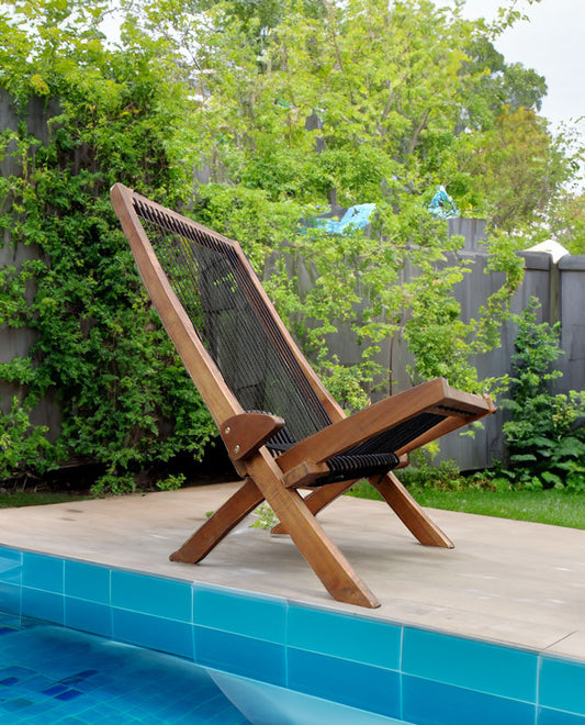 Folding roping wood chair by American Smart-EP with a sturdy wooden frame and foldable design for easy storage and seating.