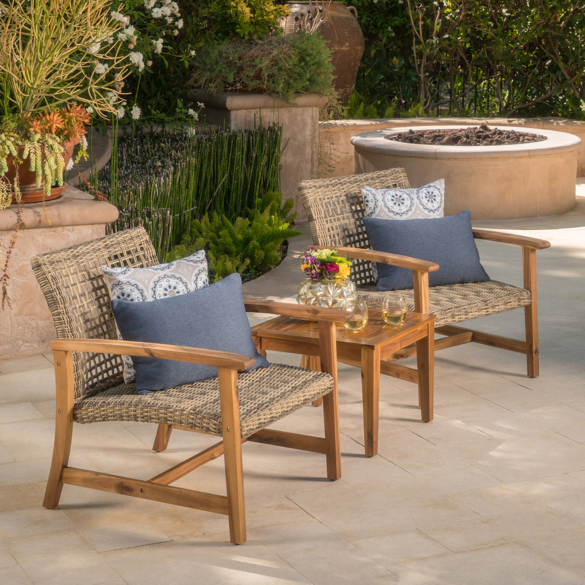 Set of two Hampton wood and wicker club chairs by American Smart featuring classic design and comfortable seating.