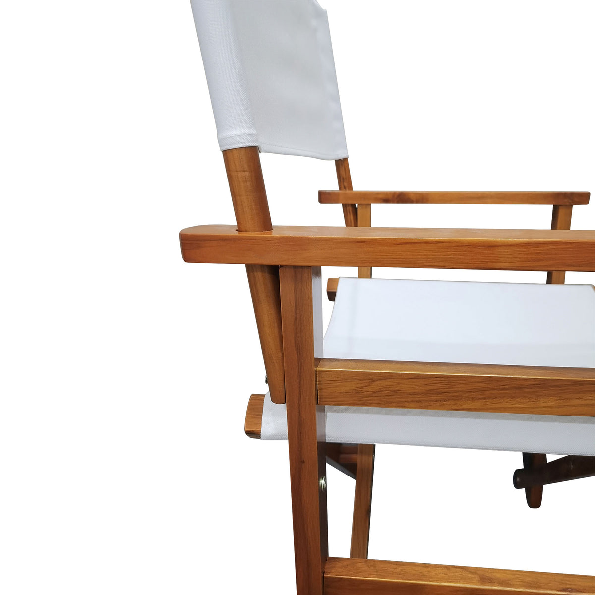Pair of white wooden director folding chairs with canvas seats from American Smart, featuring sturdy poplar frames and comfortable design.
