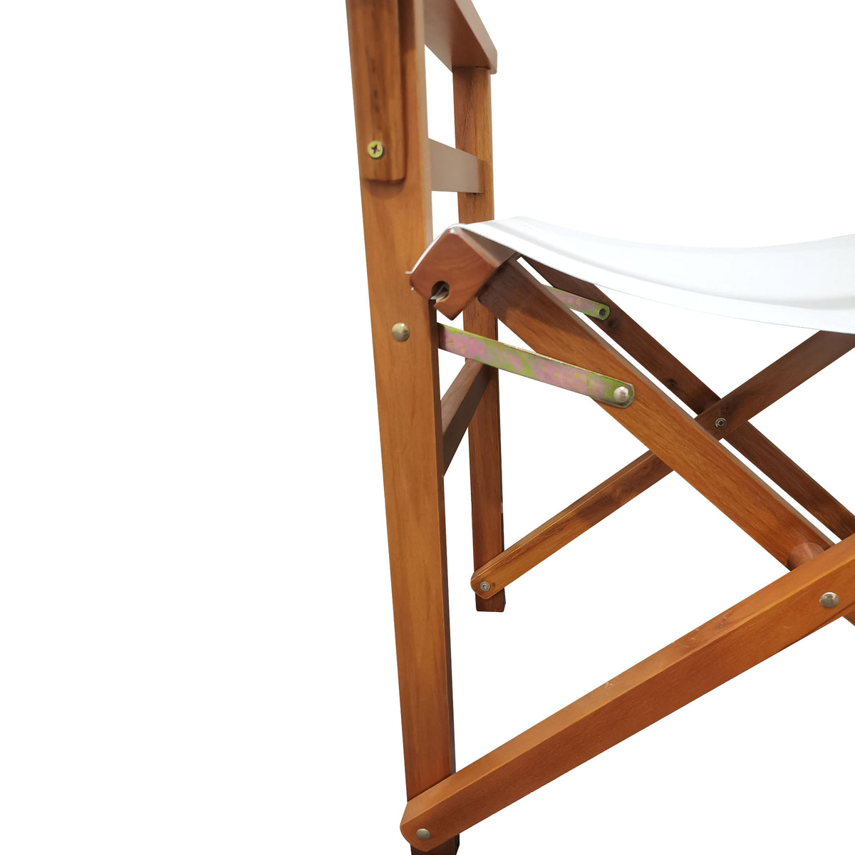 Pair of American Smart wooden director folding chairs with white canvas seats, lightweight and portable for indoor or outdoor use.