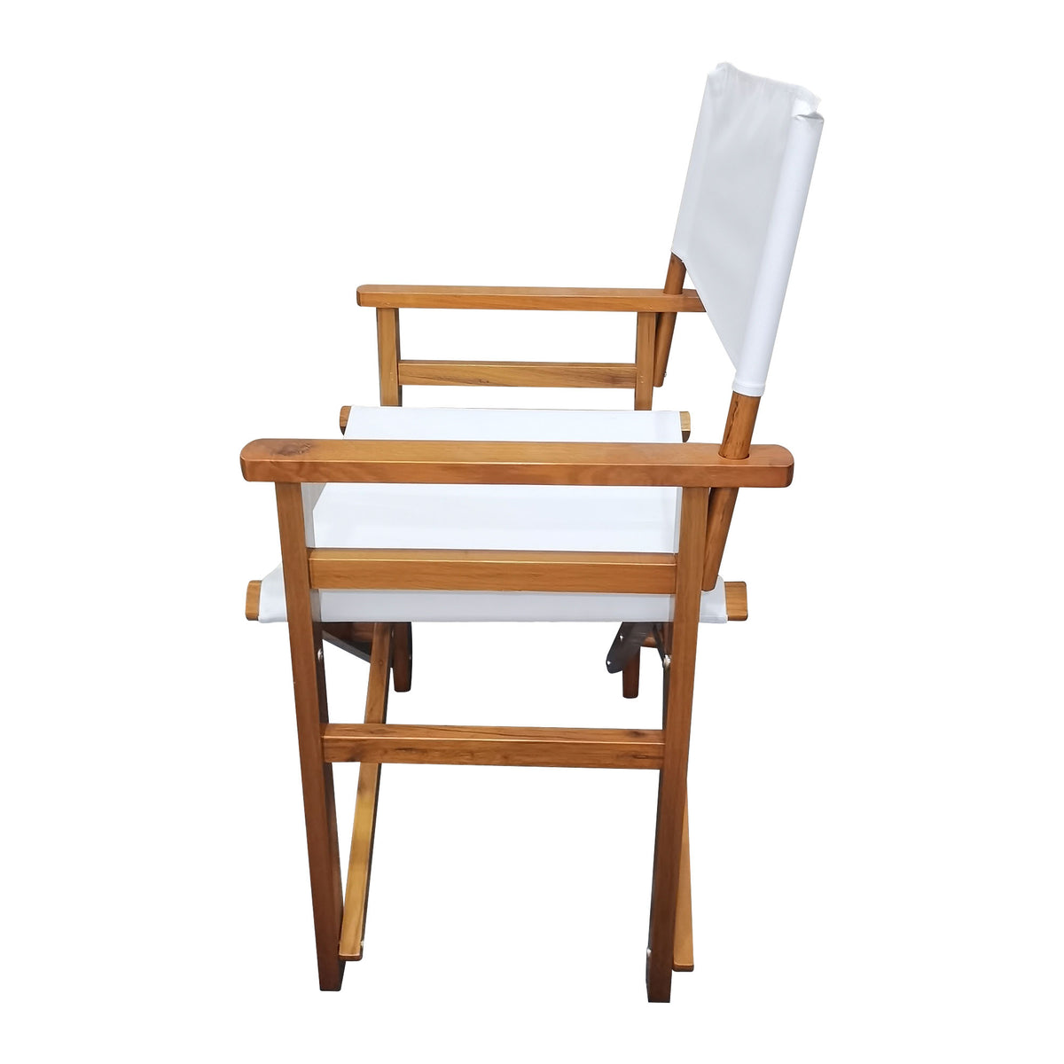 Pair of American Smart wooden director folding chairs with white canvas seats, lightweight and portable for indoor or outdoor use.