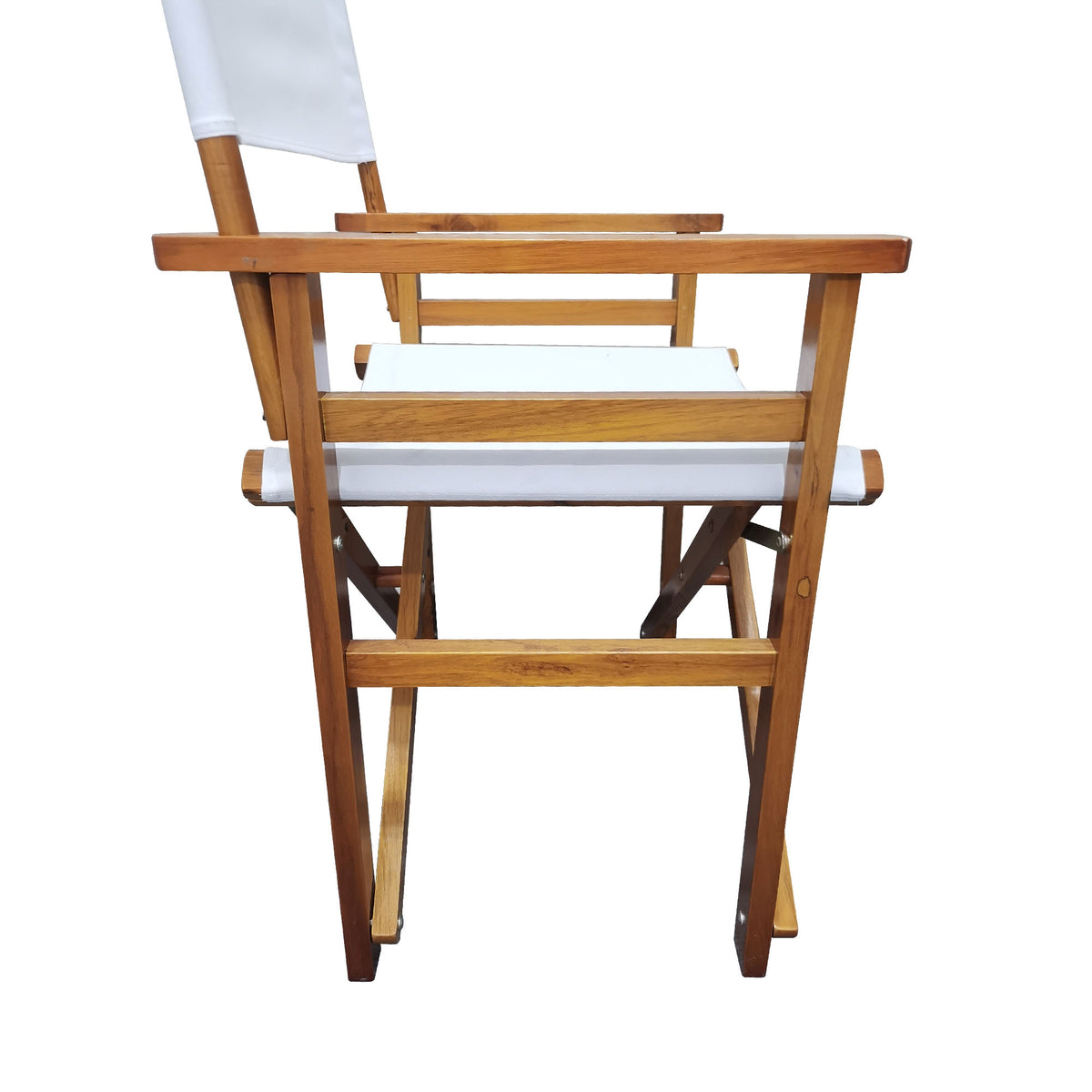 Set of two American Smart wooden director folding chairs with white canvas seats, lightweight and portable for indoor or outdoor use.