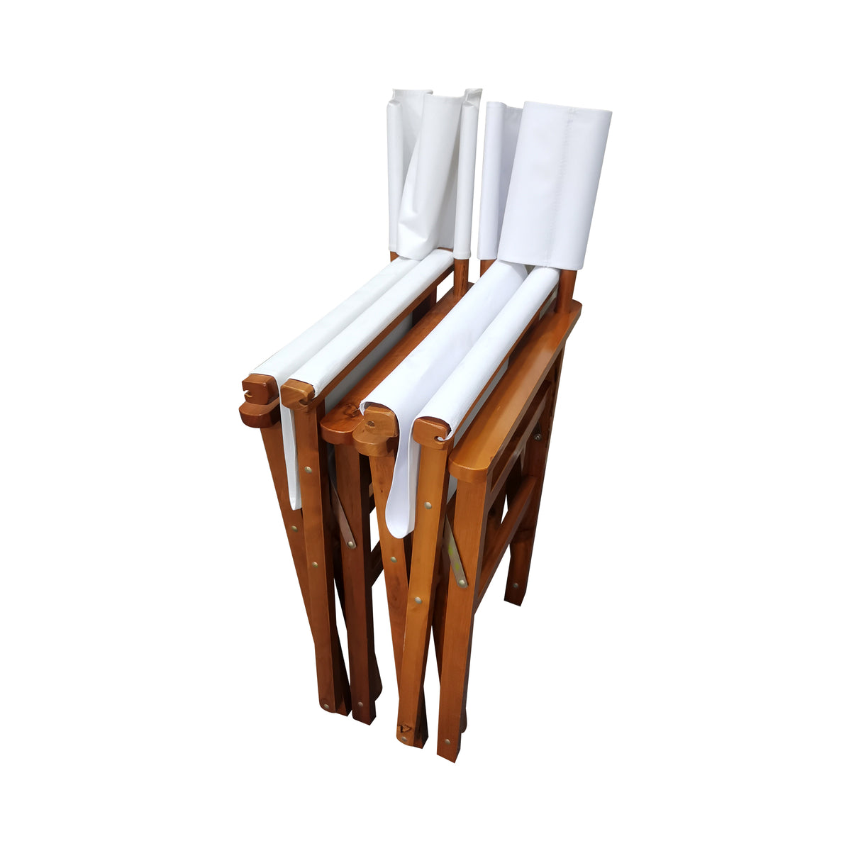 Set of two American Smart wooden director folding chairs with white canvas seats, lightweight and portable for indoor or outdoor use.