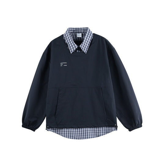 American Smart EP loose fit two-piece sweatshirt with crew neck and shirt collar, comfortable casual wear for men.