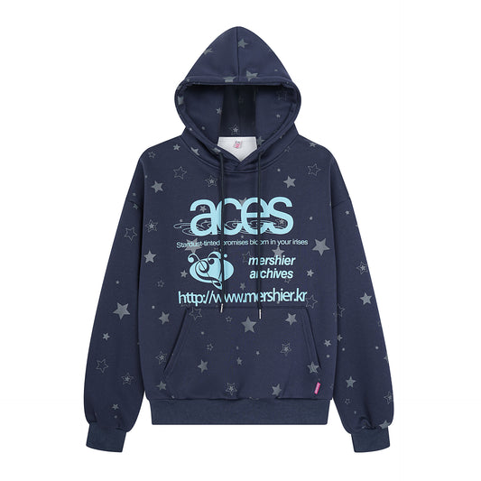 Star letter printed fleece hooded sweatshirt - American Smart