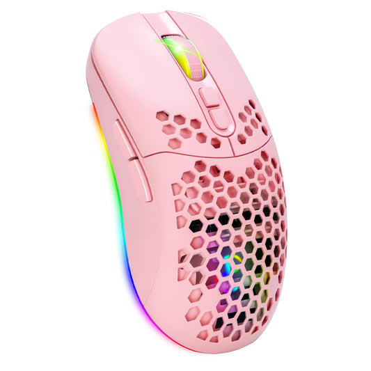 Charging hole the third mock examination Bluetooth wireless mouse lightweight mute cellular RGB light-emitting pink mouse - American Smart