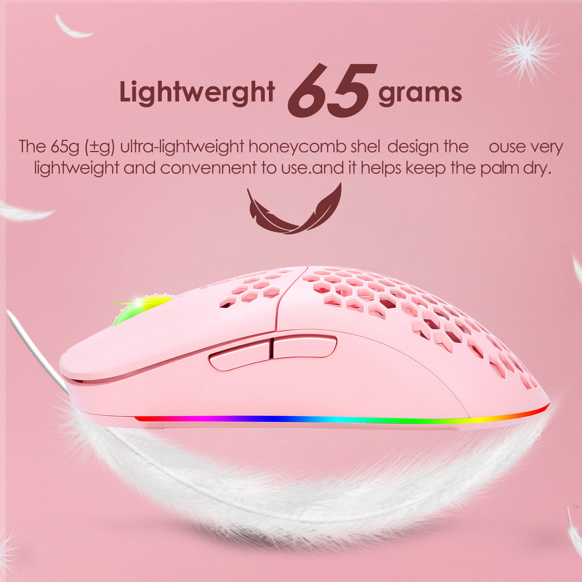Charging hole the third mock examination Bluetooth wireless mouse lightweight mute cellular RGB light-emitting pink mouse - American Smart