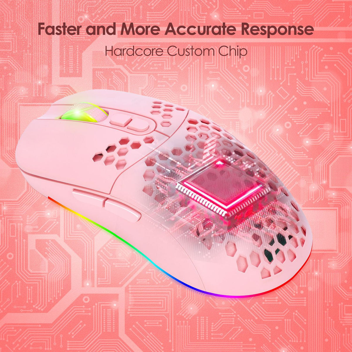 Charging hole the third mock examination Bluetooth wireless mouse lightweight mute cellular RGB light-emitting pink mouse - American Smart