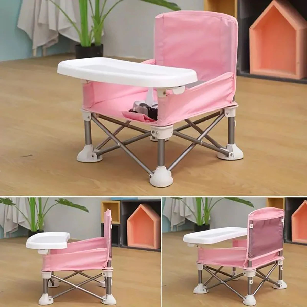 Children's dining chair portable foldable baby dining chair baby dining table small chair baby eating out folding - American Smart
