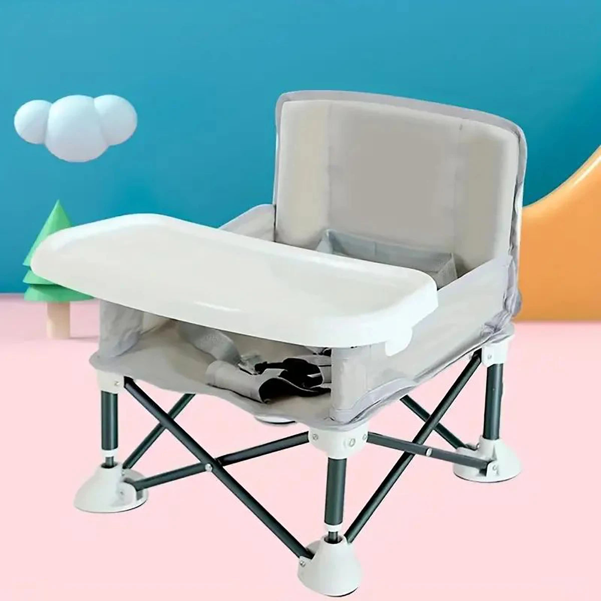 Children's dining chair portable foldable baby dining chair baby dining table small chair baby eating out folding - American Smart