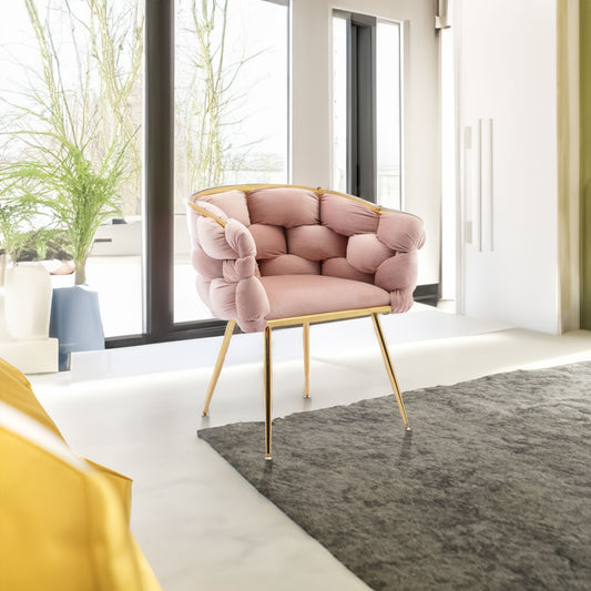 Set of two pink velvet leisure single sofa chairs by American Smart EP, modern bedroom stools with back support and sleek design.