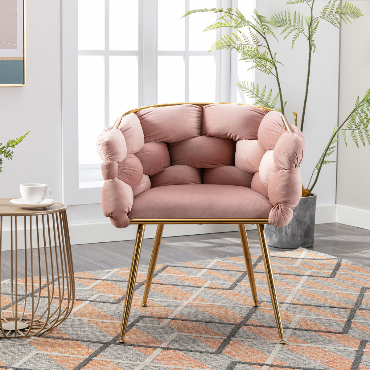 Set of 2 pink velvet modern leisure single sofa chairs with back support, ideal as bedroom stools or manicure chairs by American Smart EP