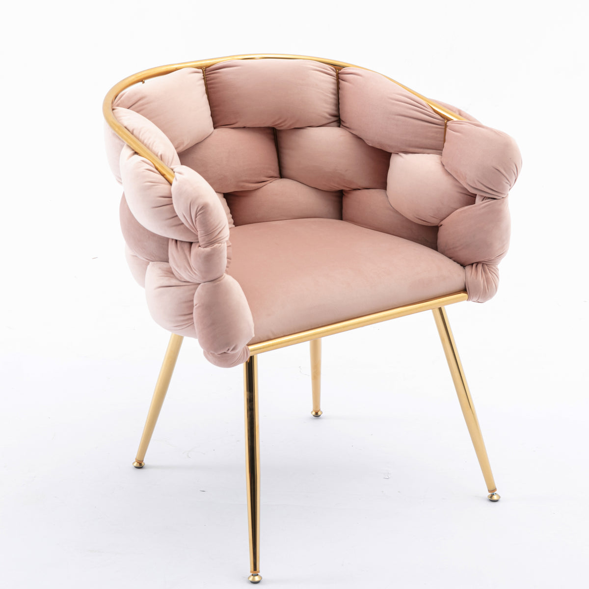 Set of two pink velvet modern leisure single sofa chairs with back support, ideal for bedroom or manicure table seating.