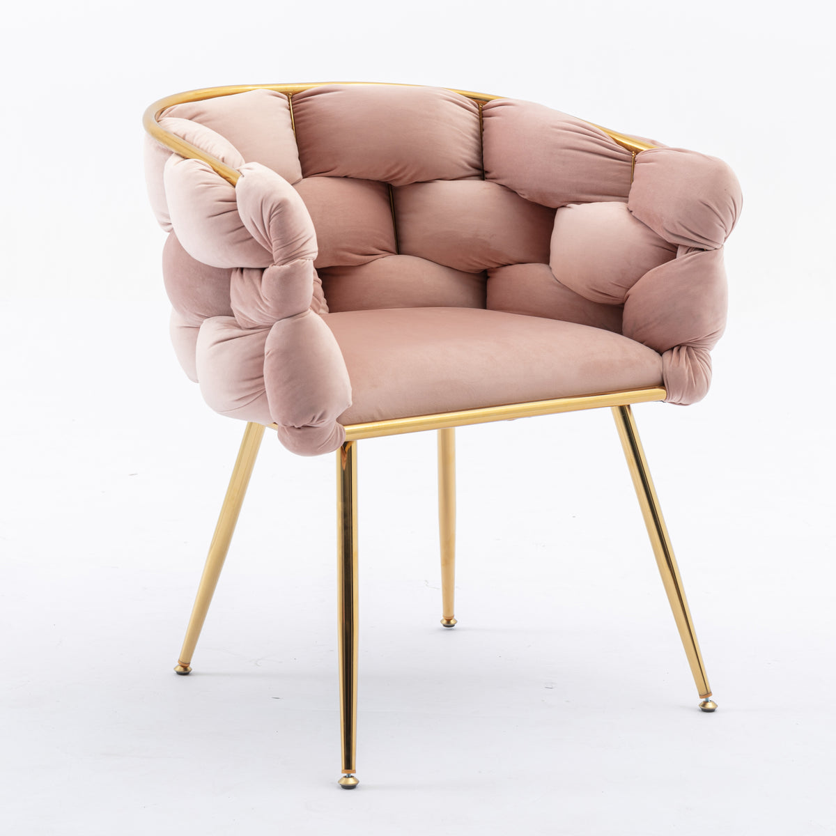 Set of two pink velvet modern leisure chairs, ideal as bedroom stools or manicure back chairs, by American Smart EP.