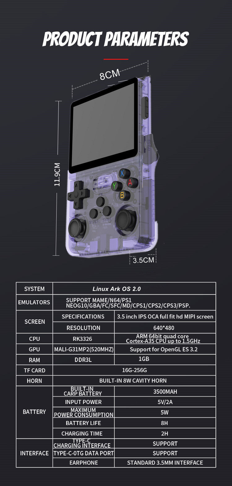 Portable handheld retro arcade joystick by American Smart EP, featuring an open-source gaming console with colorful buttons and retro design.