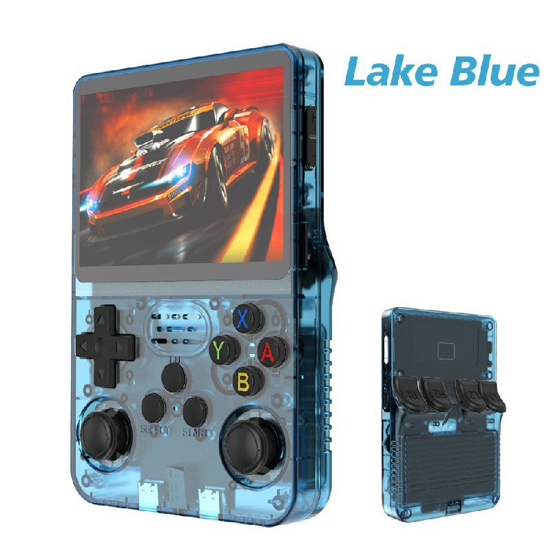 American Smart EP R36S portable handheld retro arcade joystick and open-source gaming console with multiple buttons and vintage design.