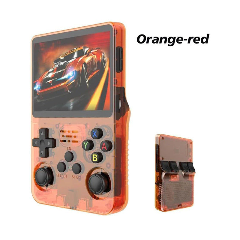 American Smart R36S portable handheld retro arcade joystick with open-source gaming console and colorful buttons.