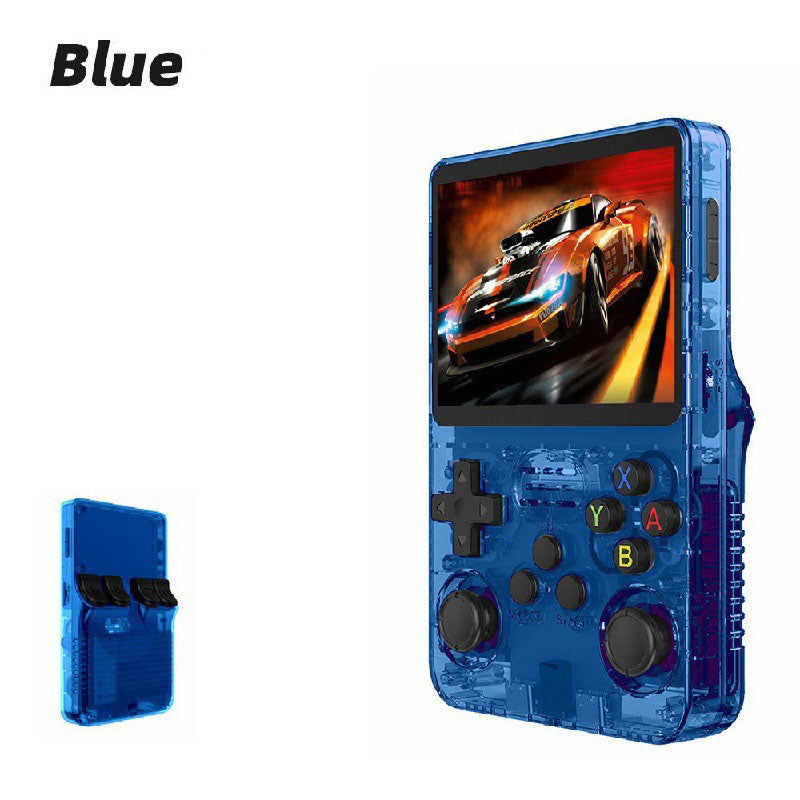 American Smart EP R36S portable handheld retro arcade joystick gaming console with open-source design and colorful controls.