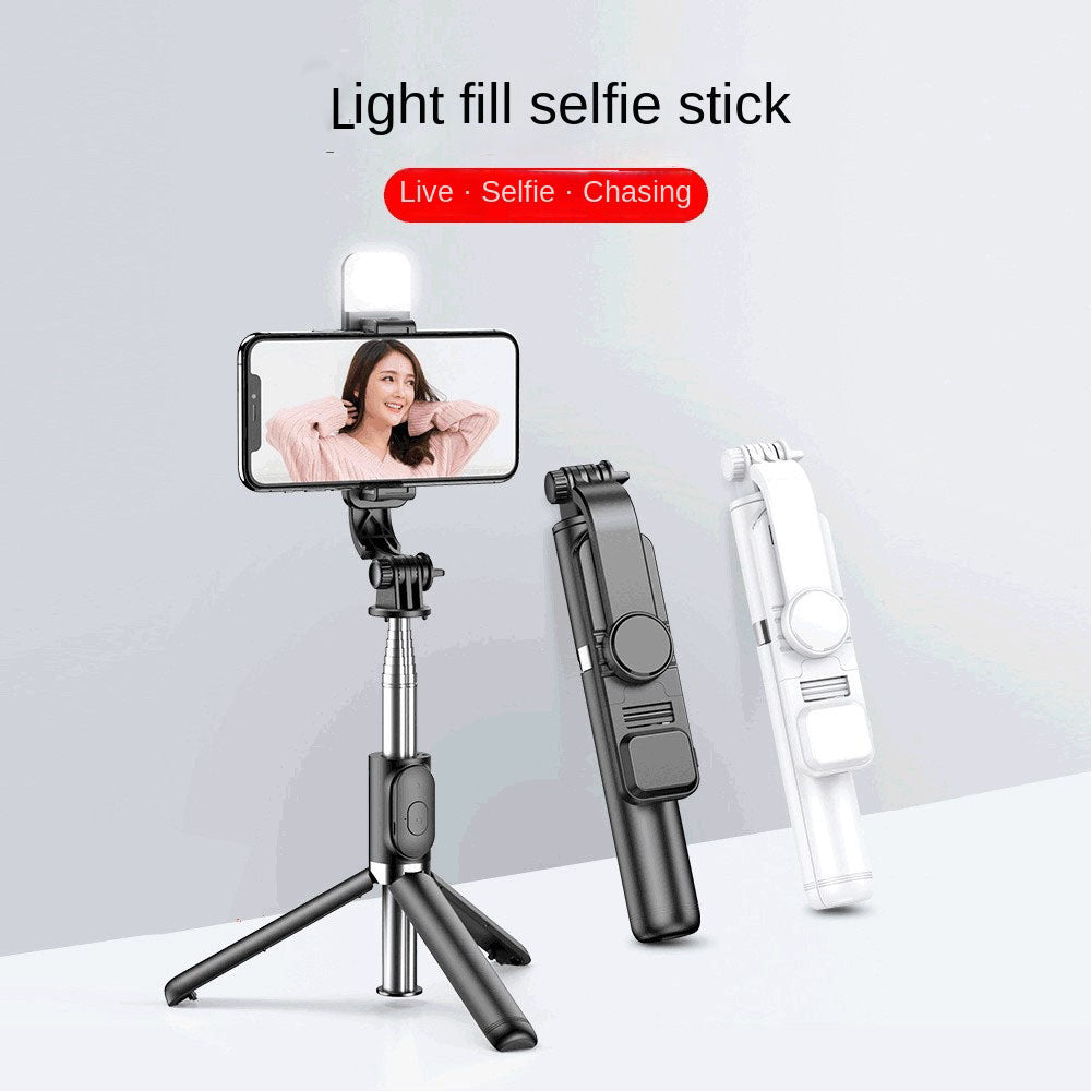 Wireless Bluetooth selfie stick with fill light and tripod for smartphones, ideal for live streaming and photos by American Smart.