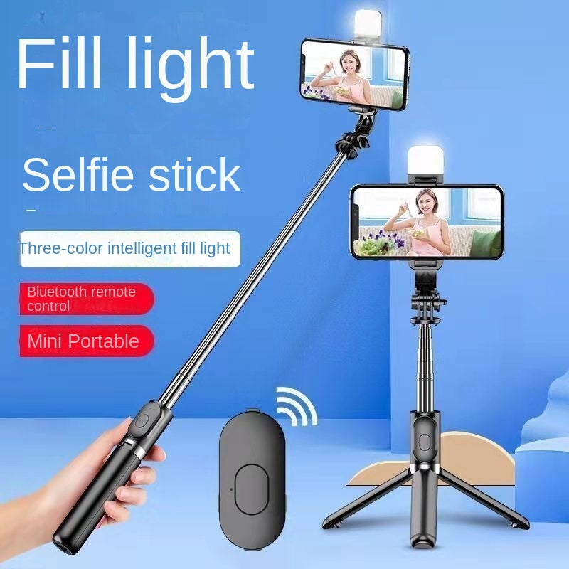 American Smart Bluetooth selfie stick with fill light and tripod for smartphones, ideal for live streaming and selfies.