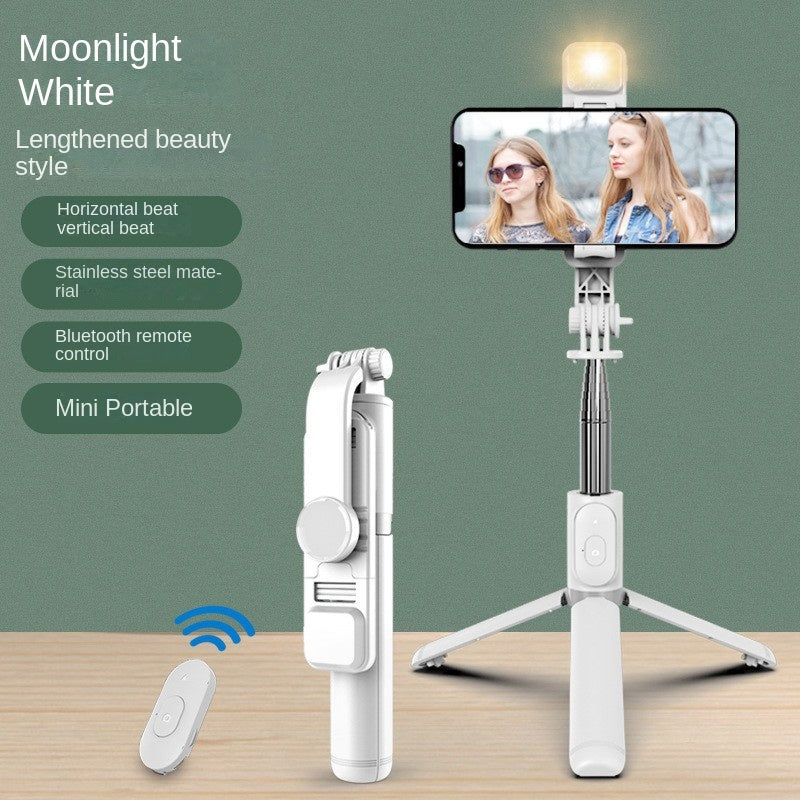 Wireless Bluetooth selfie stick with fill light and tripod for universal phones, ideal for live streaming and selfies by American Smart EP.