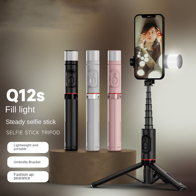 American Smart Bluetooth selfie stick with rotating fill light, hidden tripod, and live streaming stand for mobile phones.